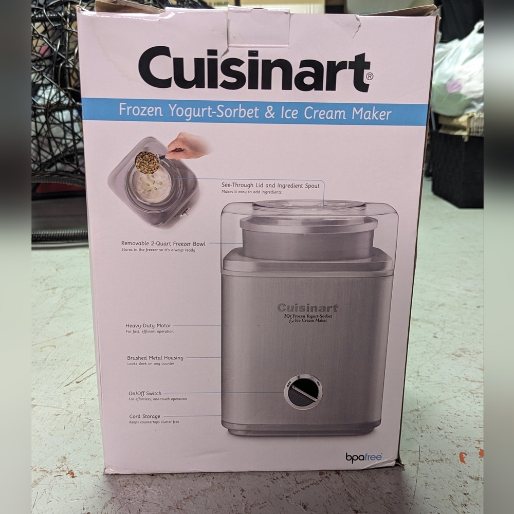 Cuisinart Frozen Yogurt and Ice cream Maker, 2qt Freezer Bowl, Silver/Grey